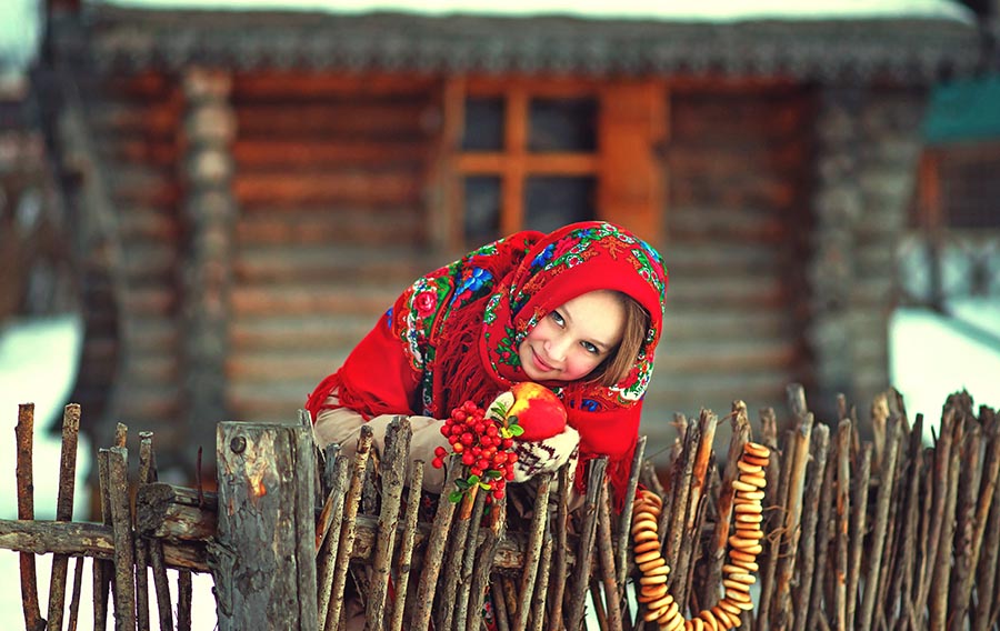 Sexy girl Women in Slavic costumes in Turin
